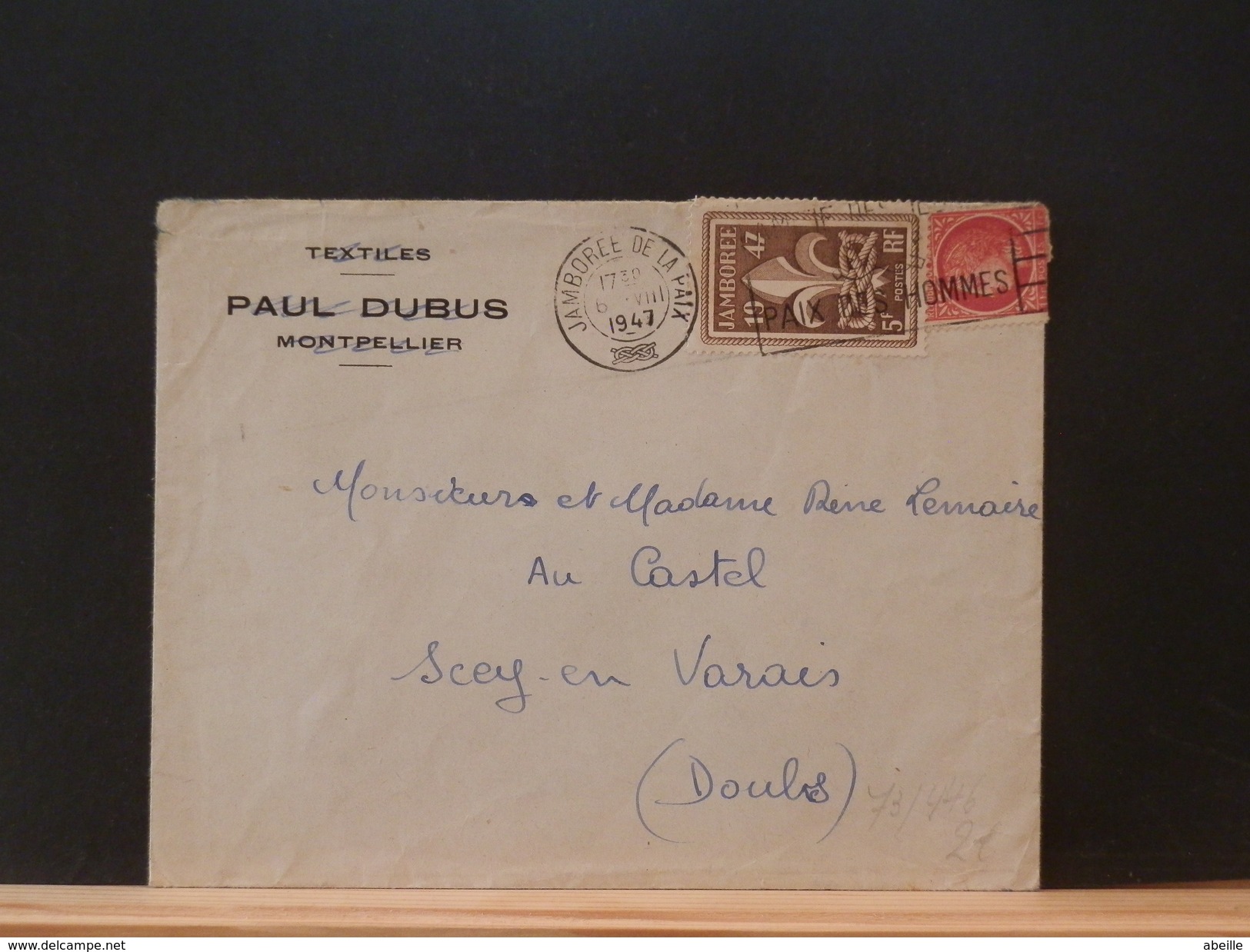 73/446A  LETTRE FRANCE 1947  OBL. JAMB. DE LA PAIX - Covers & Documents