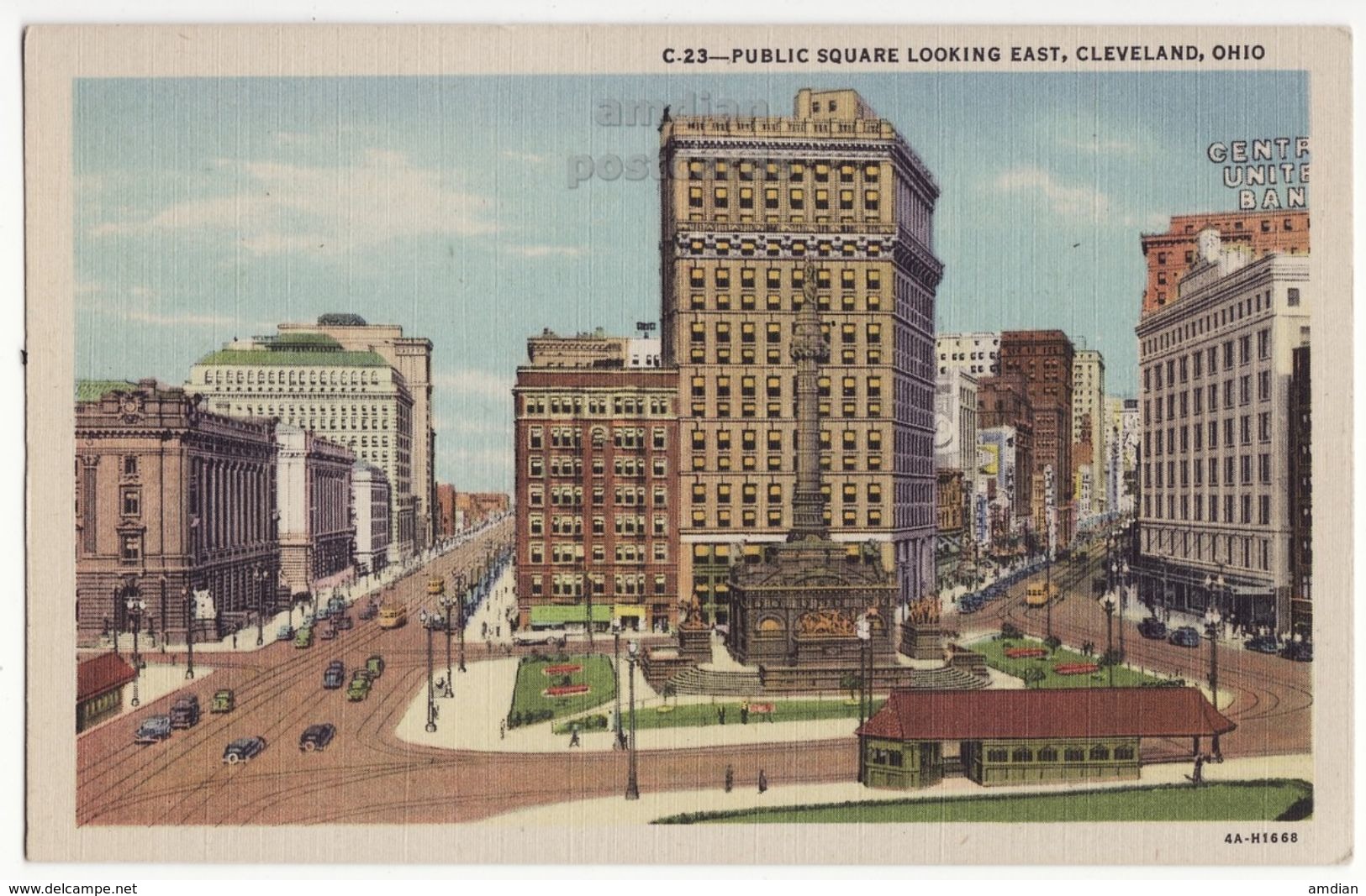 Cleveland OH Public Square Looking East C1940s Vintage Linen Ohio Postcard M8774 - Cleveland