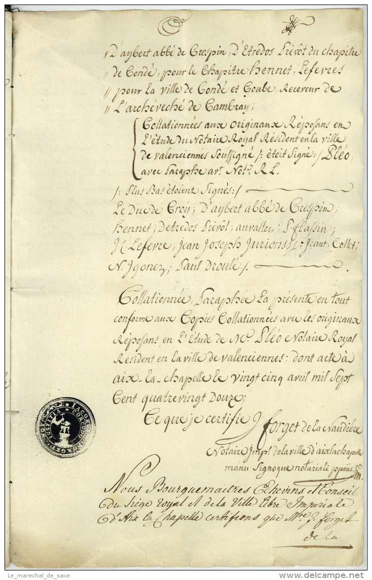 Emmanuel DUC DE CROY (1718-1784) Marechal De France CONDE-SUR-L'ESCAUT 1775 Valenciennes Aachen Aix-la-Chapelle Crespin - Documents Historiques