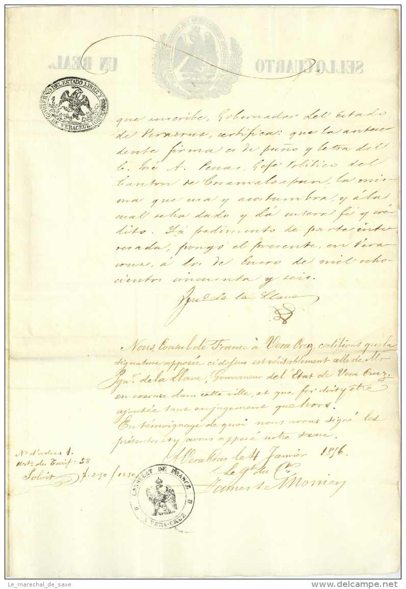 MEXIQUE &ndash; EMIGRES FRANCAIS - 1855 - COSAMALOAPAN, VERACRUZ Ferat Chaintres, Dandoneau, Vignon Lemonier Mexico - Documents Historiques