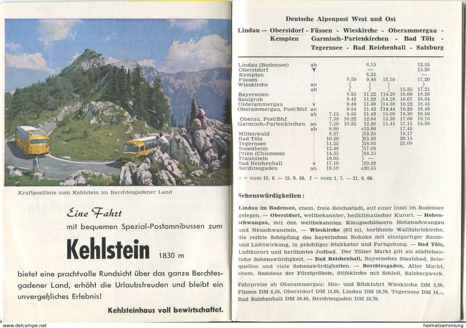 Postamt Oberammergau - Kraftpost Fahrplan Sommer 1960 36 Seiten Mit Vielen Abbildungen Und Postautoverbindungen - Europa