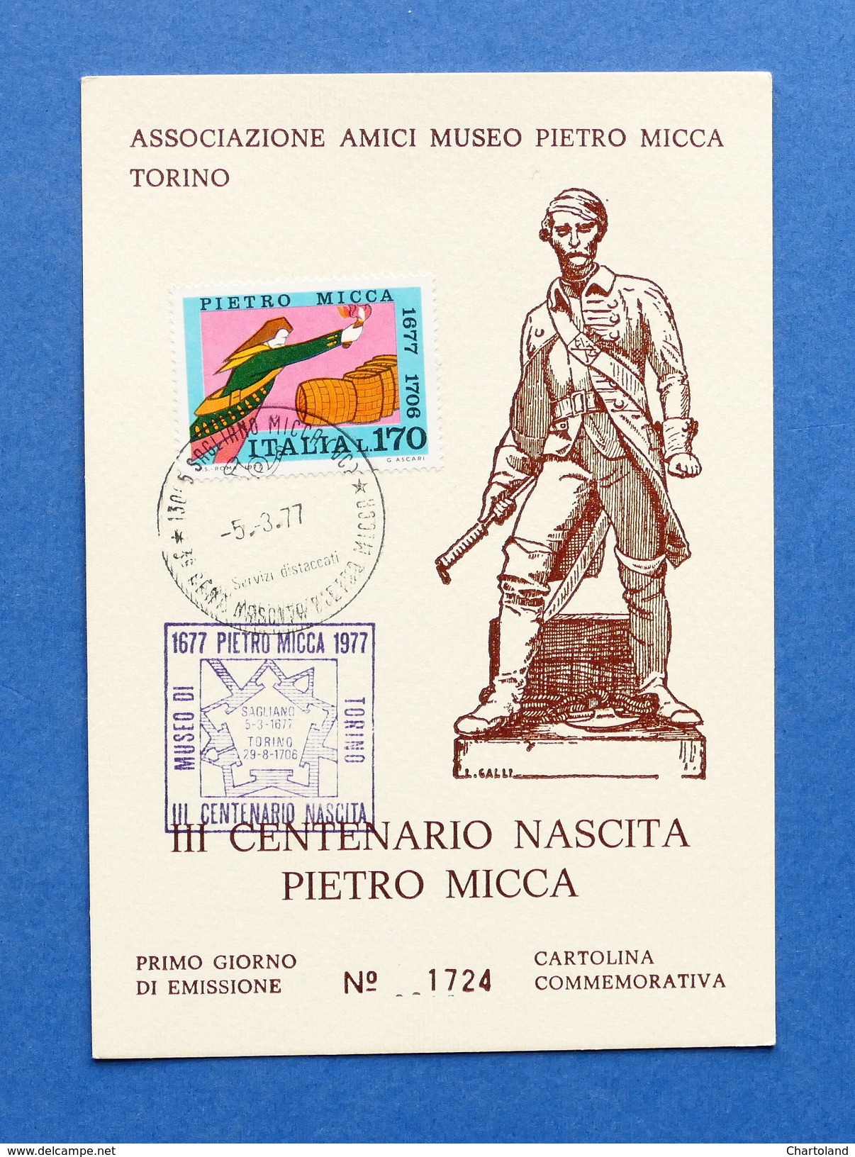 Cartolina Commemorativa - Centenario Nascita Pietro Micca - 1977 - Zonder Classificatie