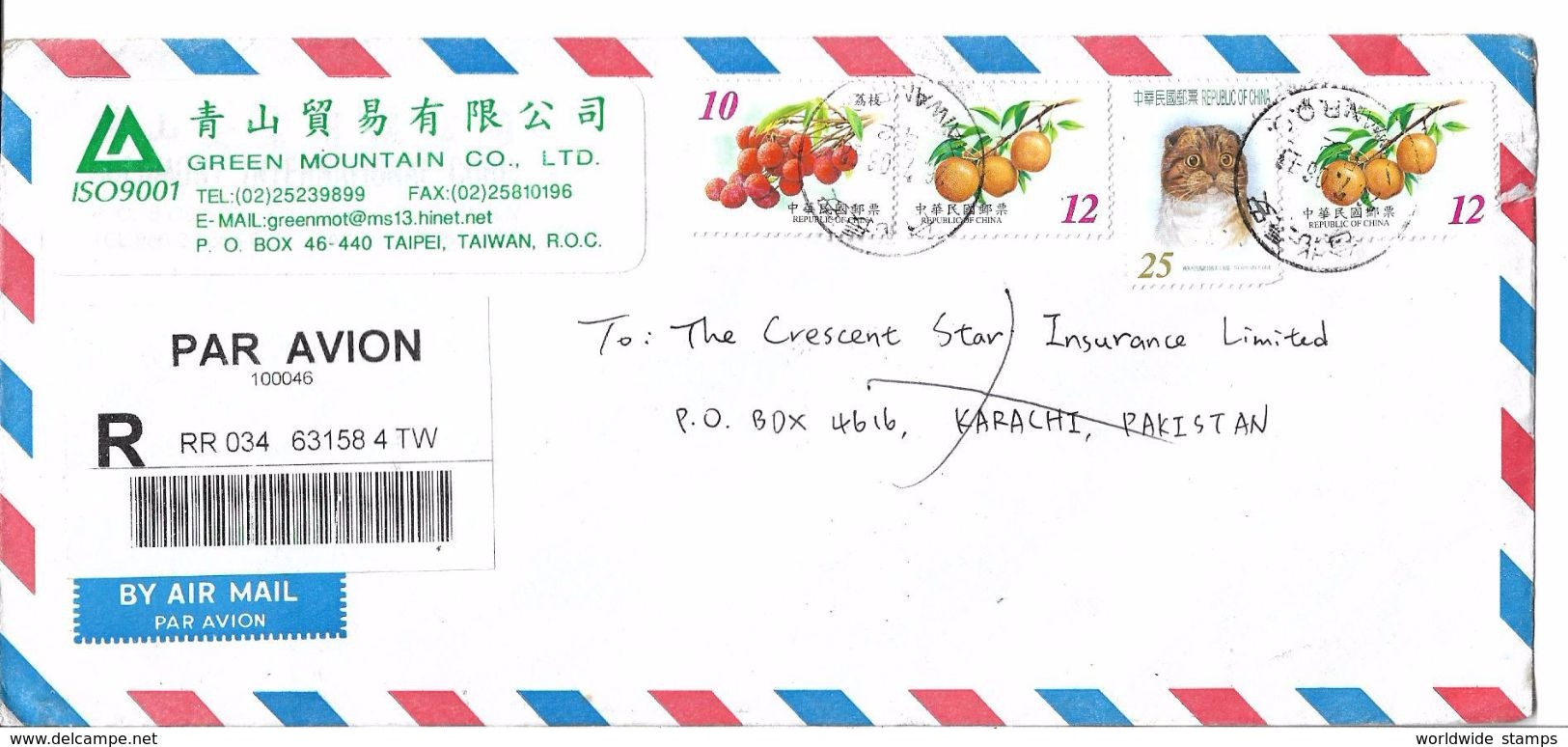 China Registered Airmail Fruits Postal History Cover - Airmail