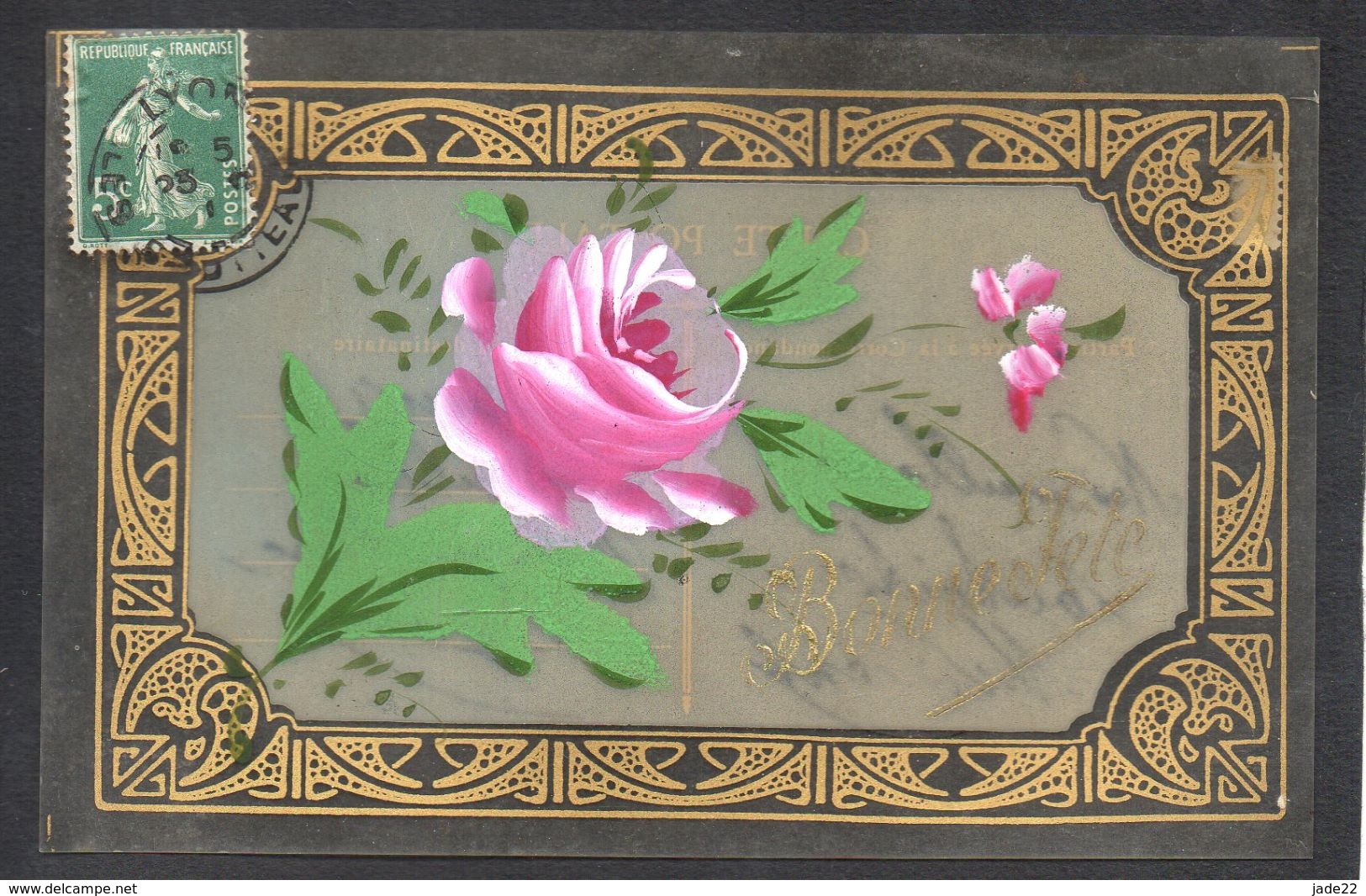 CPA FANTAISIE CELLULOID CELLULOIDE - DORURE - OR - Art Déco - Art Nouveau - Peinte à La Main - Jolie Fleur Rose -#521 - Autres & Non Classés