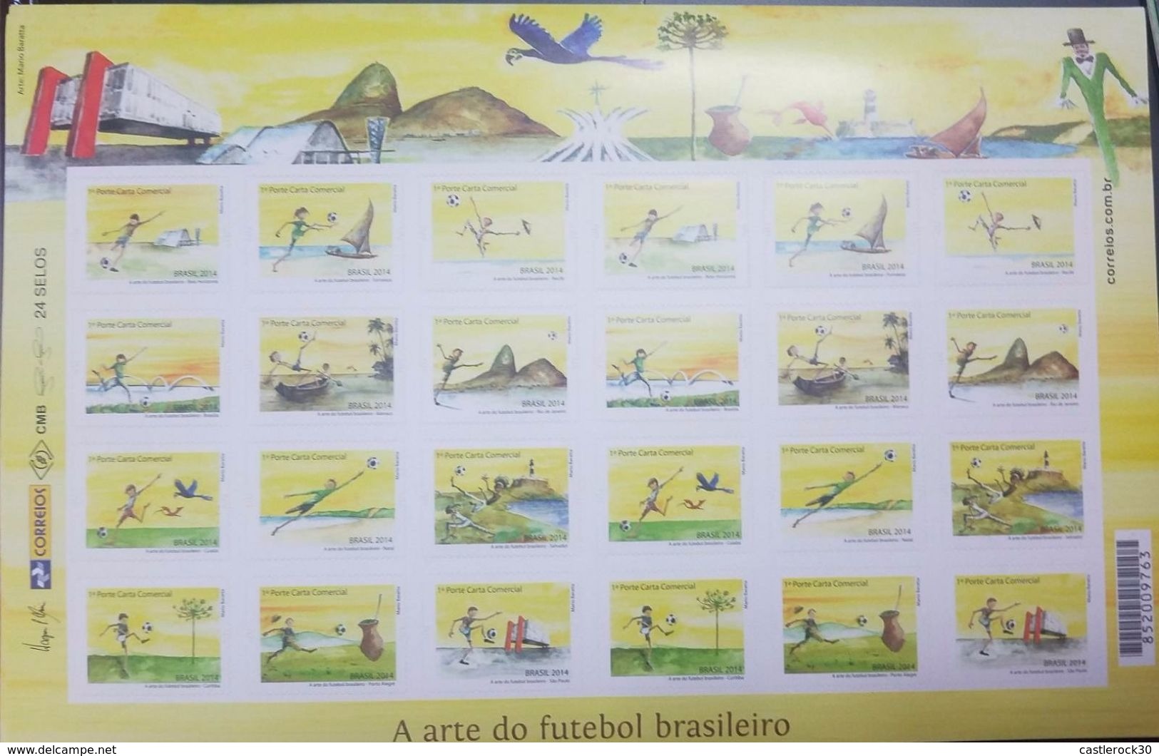 L) 2014 BRAZIL, THE ART OF BRAZILIAN FOOTBALL, WORD CUP,  SPORT, NATURE, BEACH, BIRD, FULL COLORS, BLOCK OF 24 STAMPS - Unused Stamps