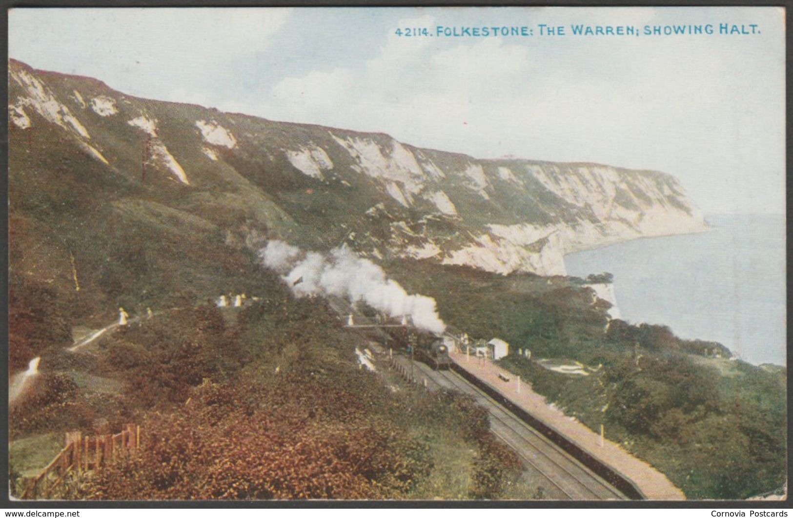The Warren Halt Railway Station, Folkestone, Kent, 1912 - Photochrom Postcard - Folkestone