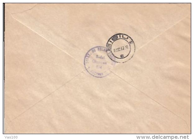 HIBISCUS FLOWER, WRESTLING, STAMPS ON REGISTERED COVER, 1967, ROMANIA - Cartas & Documentos