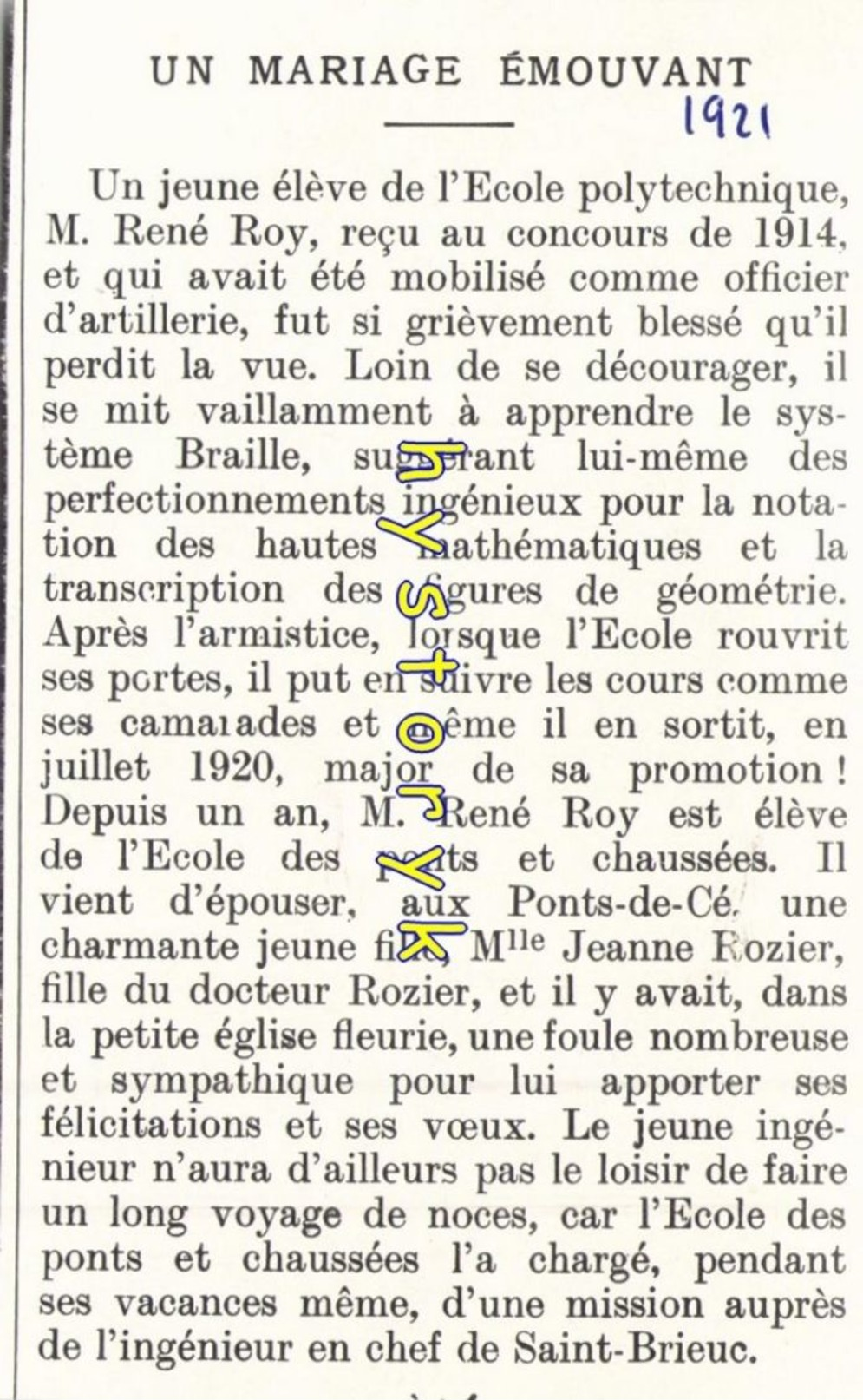 Ponts De Cé Mariage D'un  Aveugle De Guerre 11x11cm   1921 ( Bien Lire La Description) Achat Immédiat - Non Classés