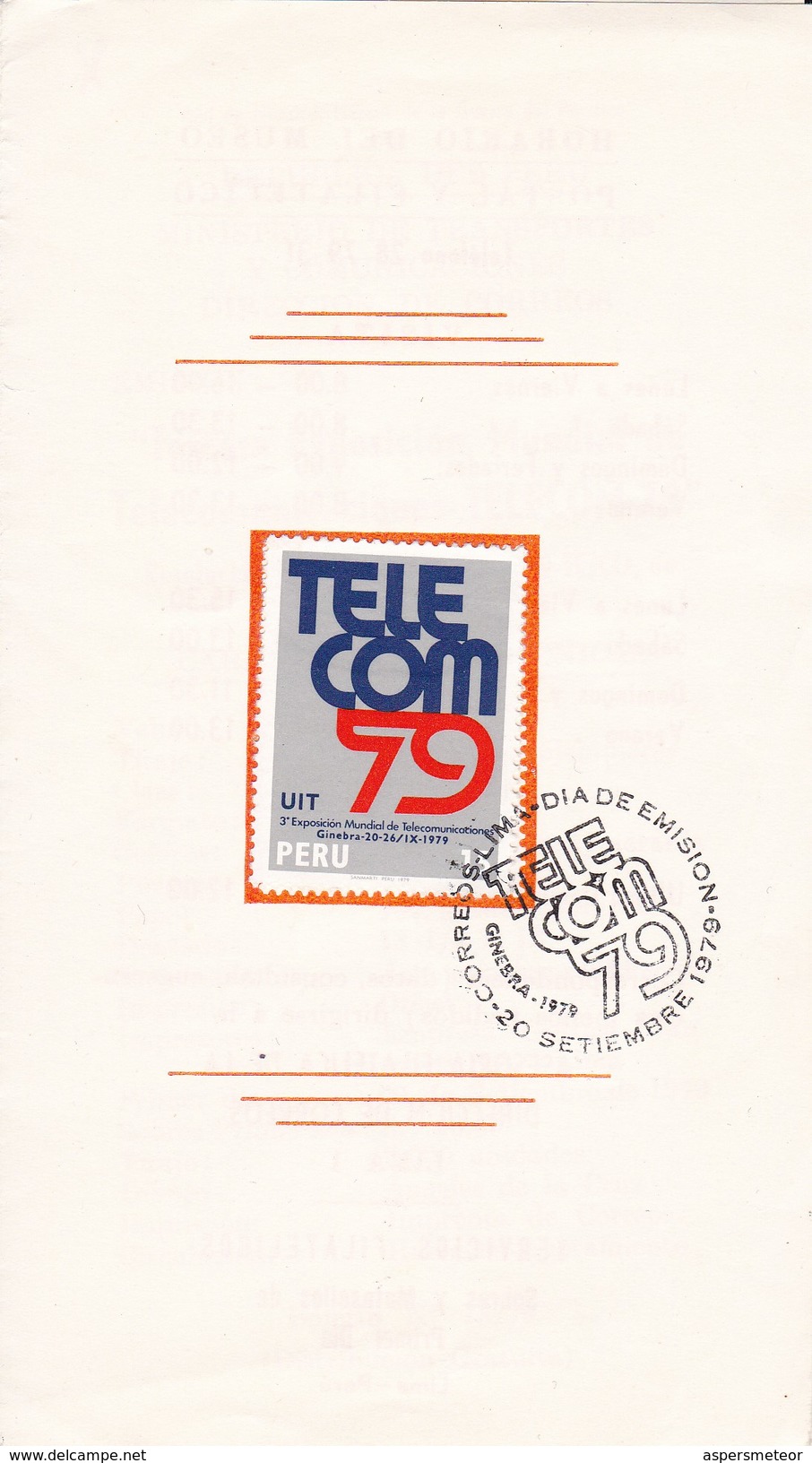 EXPOSICION MUNDIAL TELECOMUNICACIONES: TELECOM GINEBRA. 1979. PERU - FDC - BLEUP - Perù