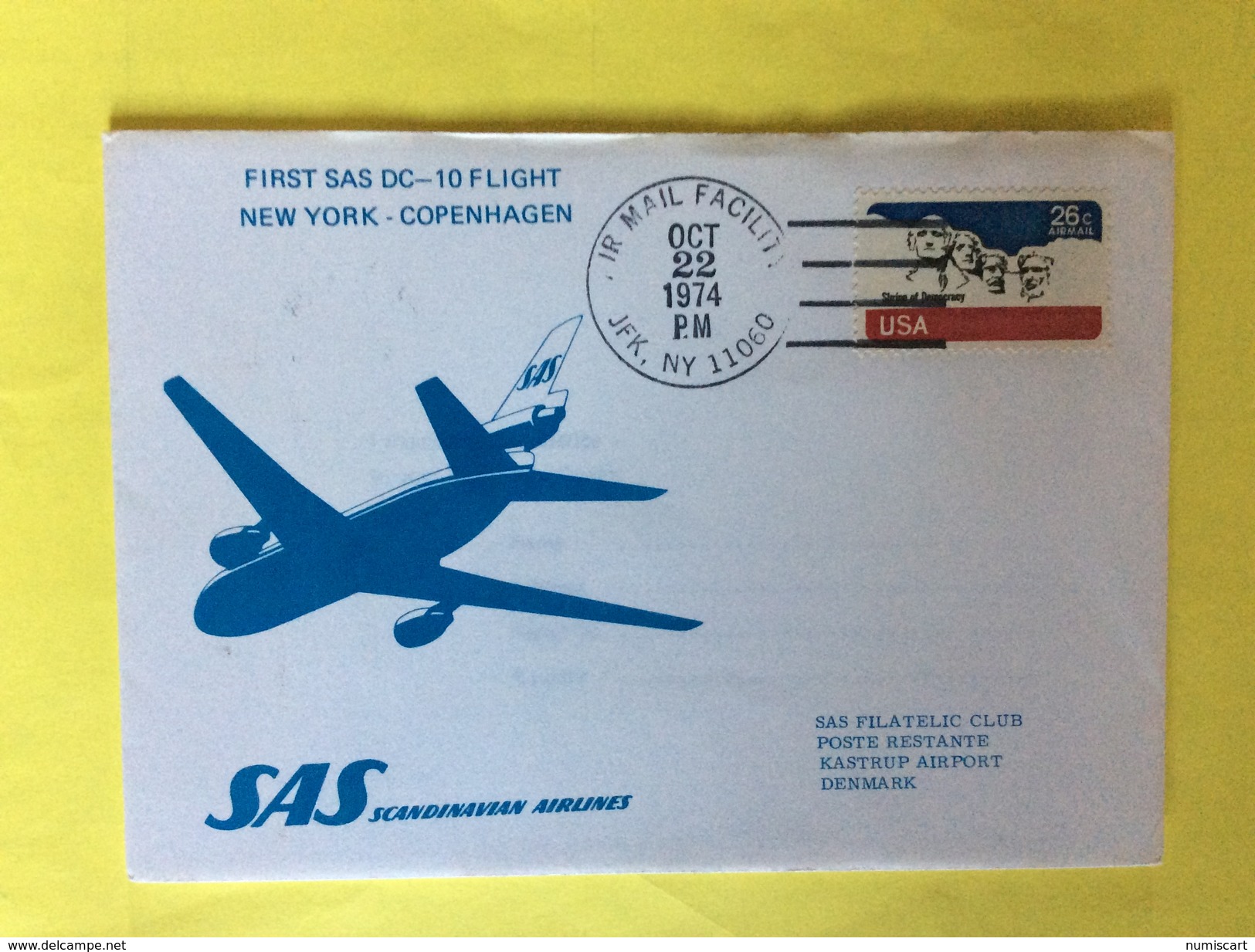 USA First Sas DC -10 Fligth New York / Copenhagen SAS Scandinavian Airlines 22/10/1974 - Altri & Non Classificati