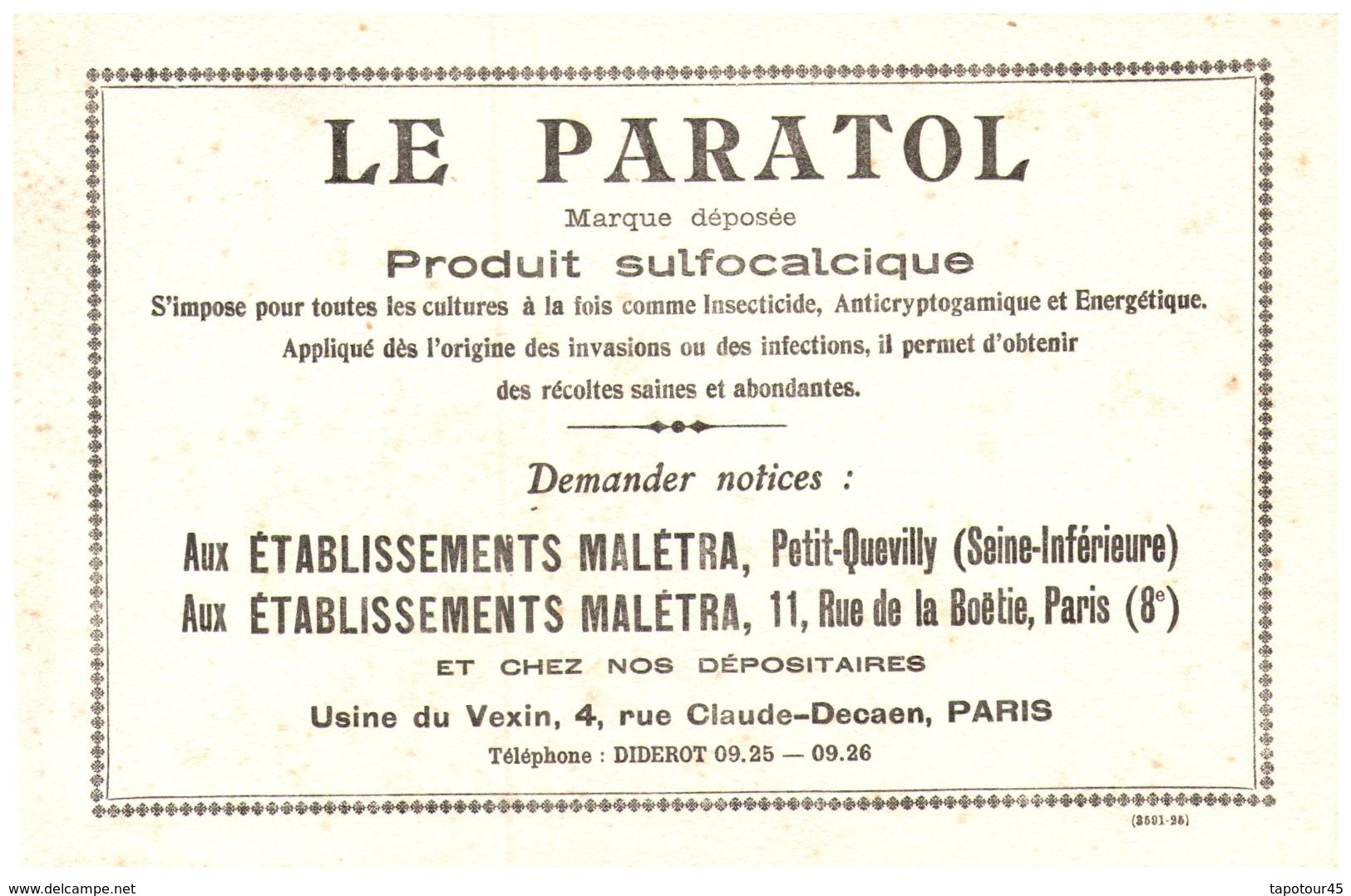 P Pa/Buvard Produit Sulfocalcique "Le Paratol" (N= 1) - P