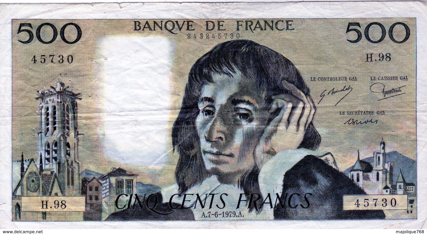 Billets  Français - 500 F Le 7-06-1979 Pascal - - 500 F 1968-1993 ''Pascal''