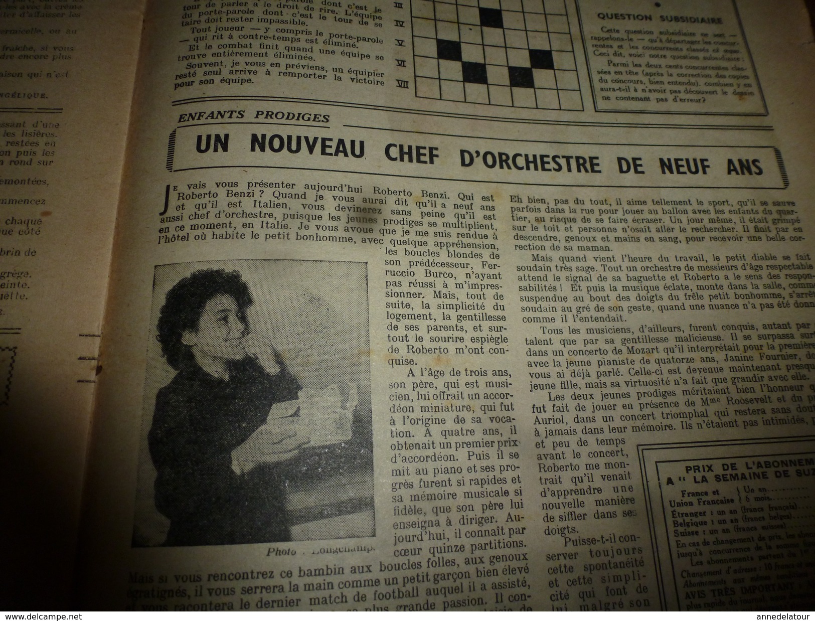 1949  LSDS; Le Dernier PEAU-ROUGE; Un Chef D'Orchestre De 9 Ans ROBERTO BENZI, Italien; Etc - La Semaine De Suzette