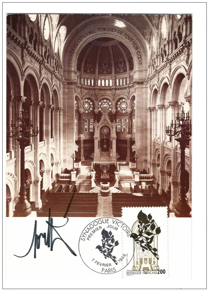 Moretti Raymond  Sur  Carte 1er Jour  SYNAGOGUE VICTOIRE. Signature Originale. - Sonstige & Ohne Zuordnung