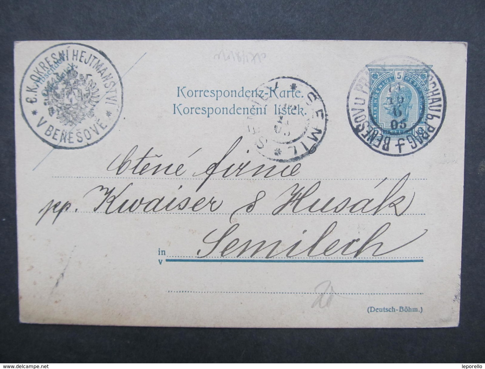 GANZSACHE Benesov U Prahy - Semily 1905  Korrespondenzkarte /// D*28155 - Briefe U. Dokumente