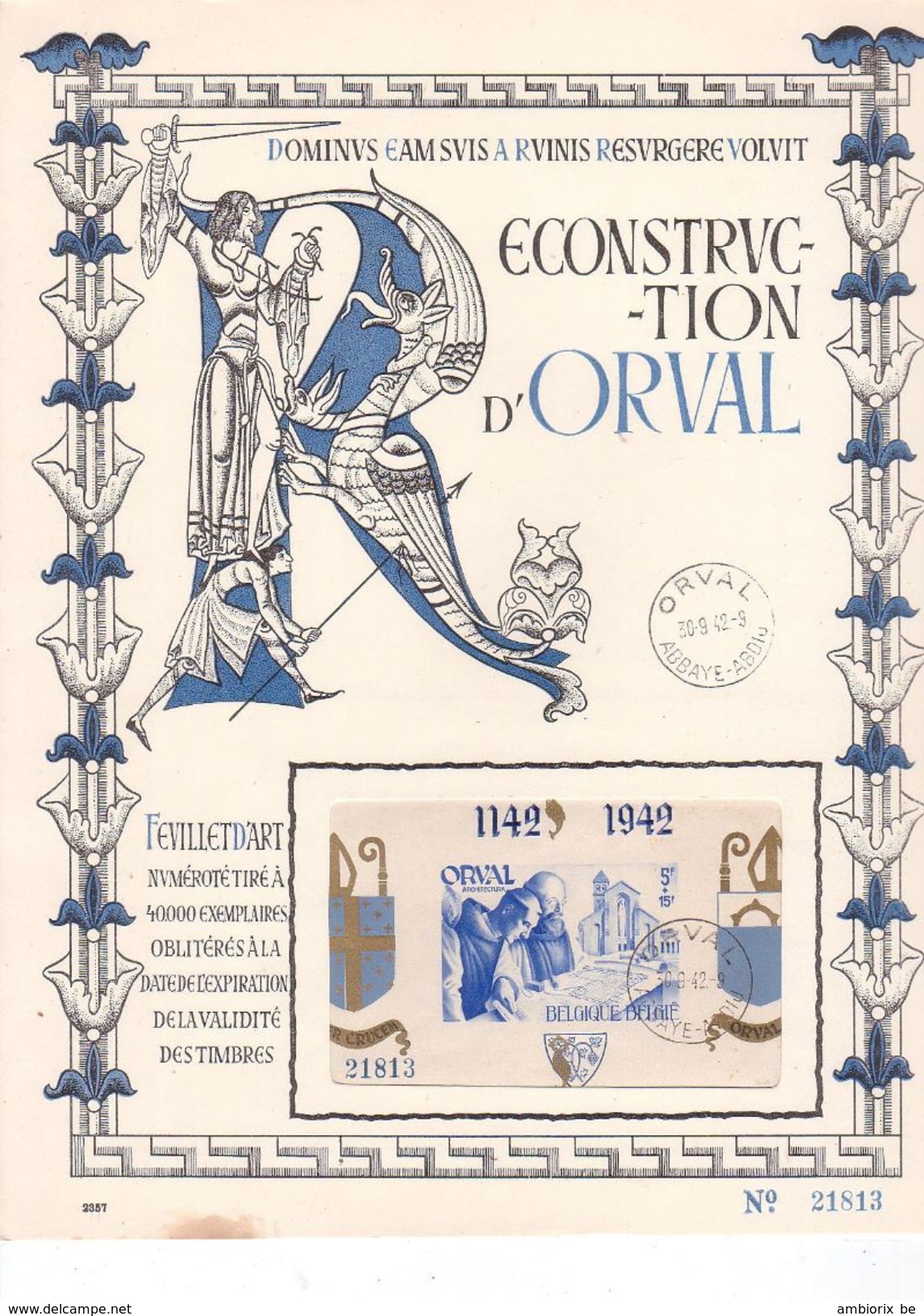 Carte Souvenir Bloc 11 Orval - 1934-1951
