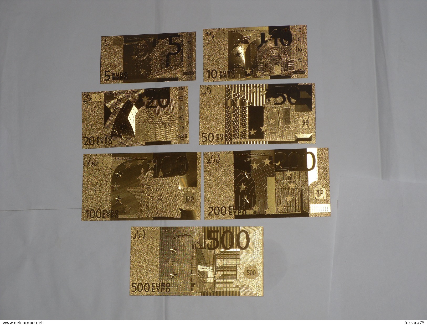 LOTTO SET DI N.7 BANCONOTE BANKNOTE GOLD EURO IN FOGLIA D'ORO 24 K FDS. - Altri & Non Classificati