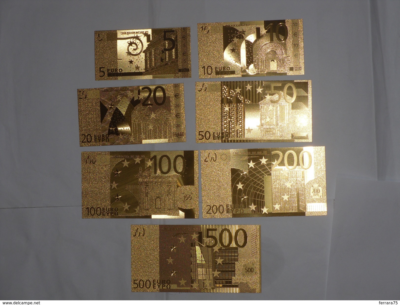 LOTTO SET DI N.7 BANCONOTE BANKNOTE GOLD EURO IN FOGLIA D'ORO 24 K FDS. - Altri & Non Classificati