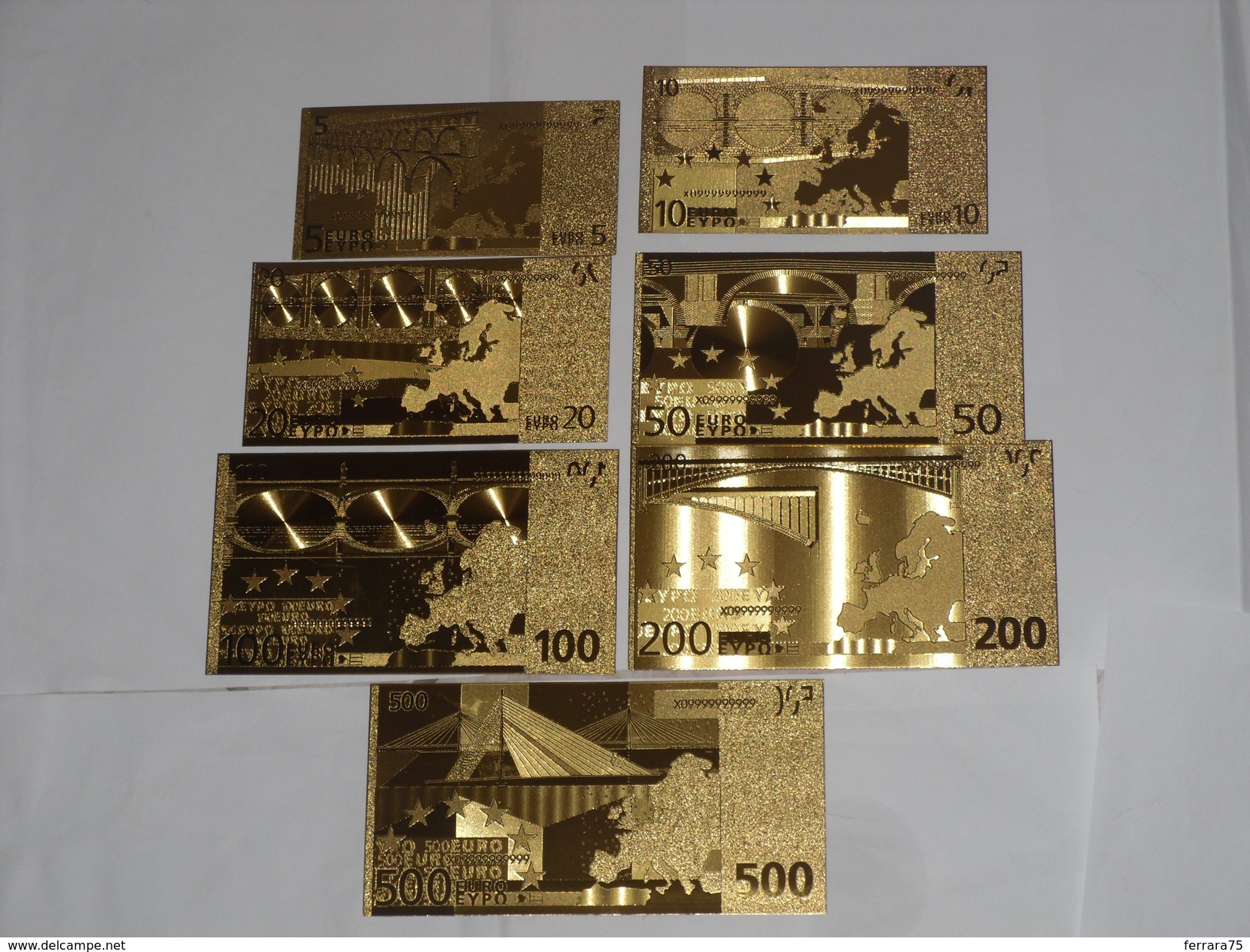 LOTTO SET DI N.7 BANCONOTE BANKNOTE GOLD EURO IN FOGLIA D'ORO 24 K FDS. - Altri & Non Classificati