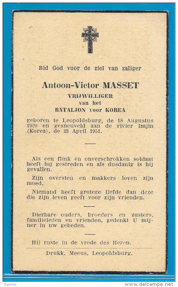 Bidprentje Van Korea-gesneuvelde - Antoon-Victor Masset - Leopoldsburg - A/d Rivier Imjin Korea 1920 - 1951 - Images Religieuses