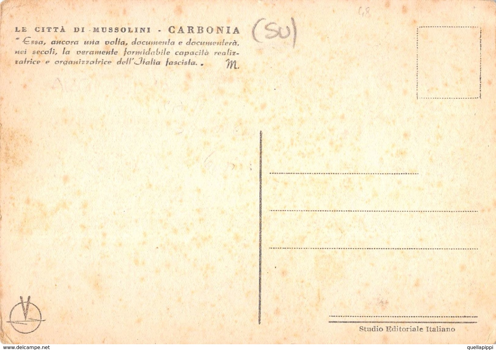 06934 "CARBONIA-LE CITTA' DI MUSSOLINI"  ANIMATA, AUTO, ARCH.'900.  CART NON SPED - Carbonia