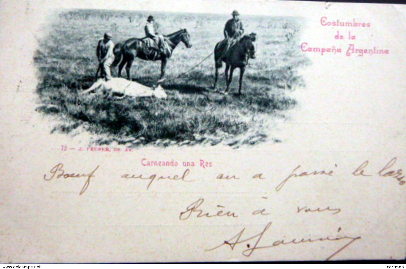 ARGENTINE ARGENTINA  CARNEANDEO UNA RES    CARTE VOYAGE 1904  TIMBRE ET CACHET AU DOS - Argentina