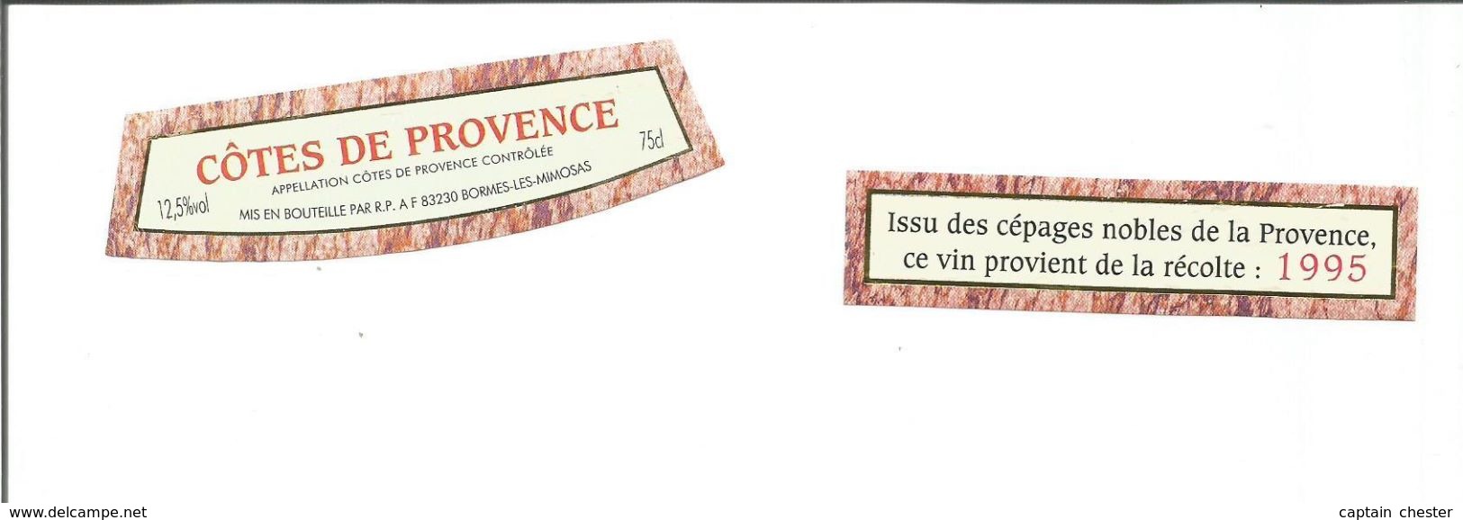 Etiquette De VIN Des COTES DE PROVENCE Récolte 1995 - Labels Of Unusual Shape