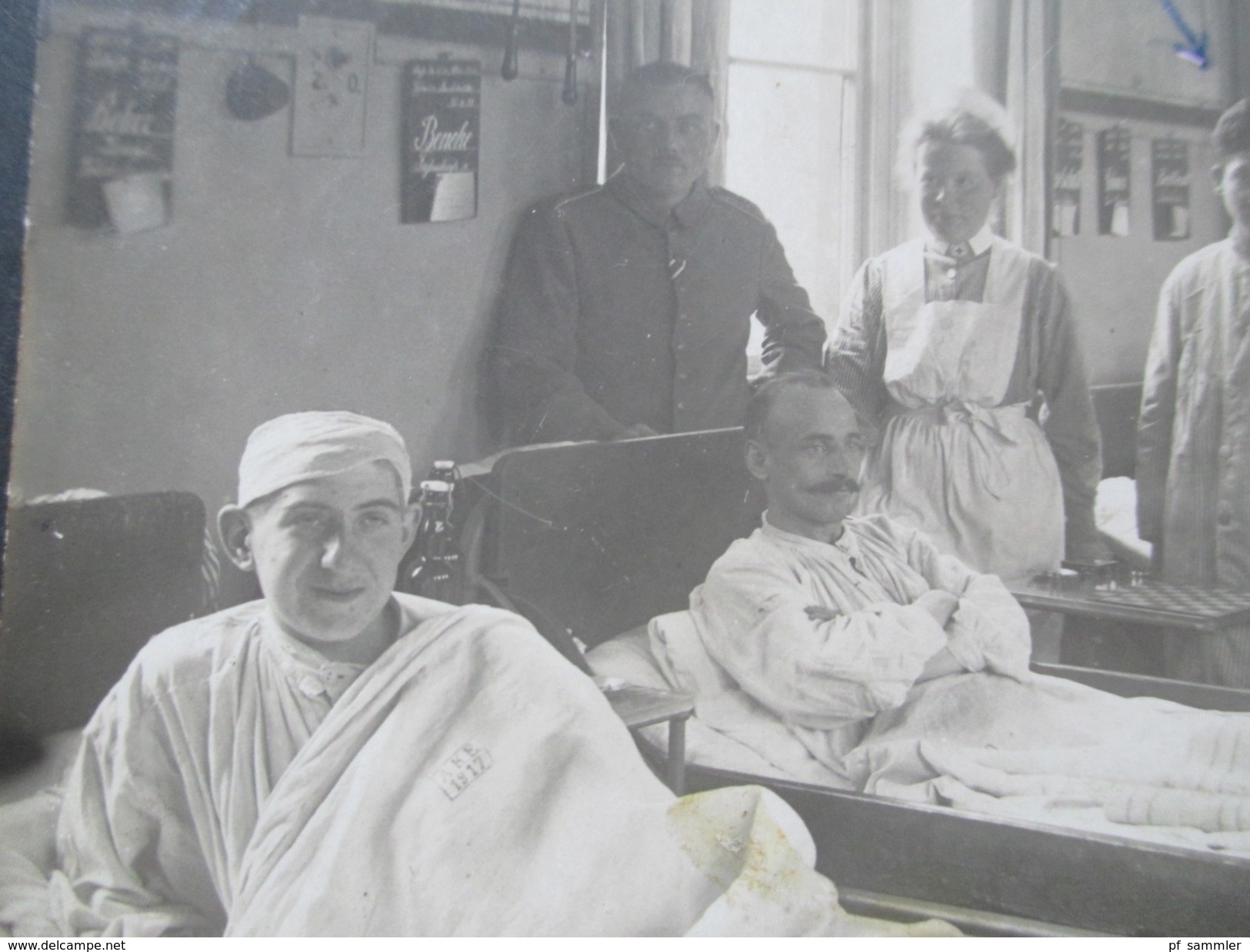 AK Echtfoto 1913 Krankenhaus / Krankenschwestern. Militär / Lazarett. Männer Im Krankenbett - Salud