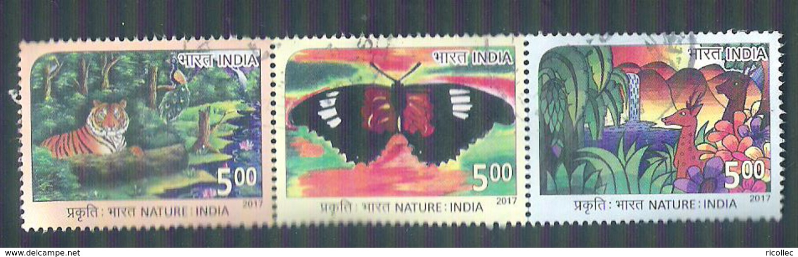 3 Used Stamps Nature Tiger Butterfly Gazelle India 2017 - Used Stamps