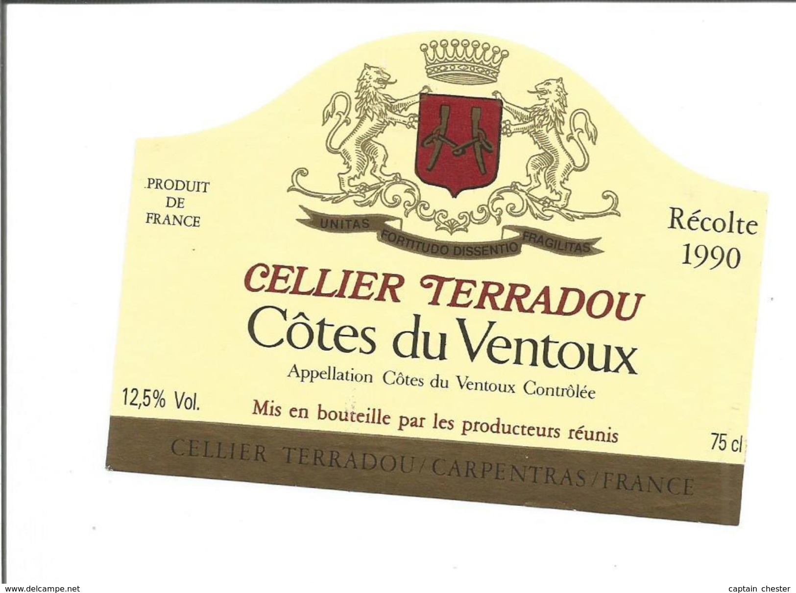 Etiquette De VIN Des Côtes Du Ventoux - Cellier Terradou 1990 - Côtes Du Ventoux