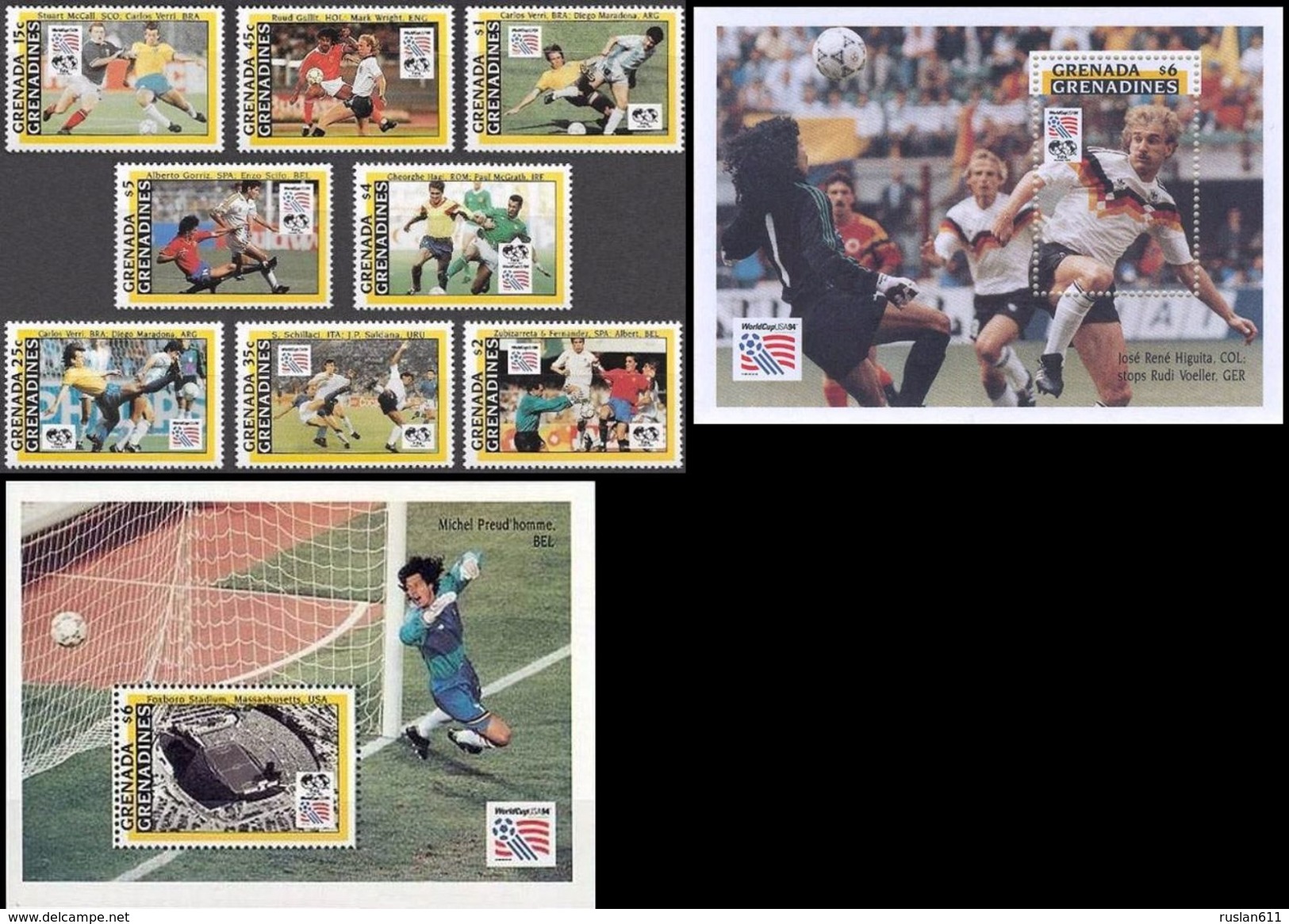 Soccer Football Grenada Grenadines #1785/92 + Bl 285/6 World Cup USA 1994 MNH ** - 1994 – USA