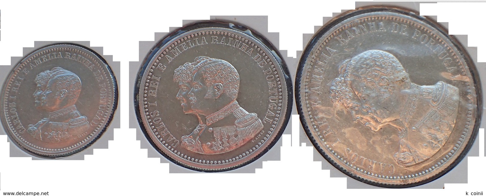 Portugal - D. Carlos 200, 500 And 1000 Reis 1898 Set 400Th Anniversary Discovery Of India - XF/SUP - Silver - - Portugal