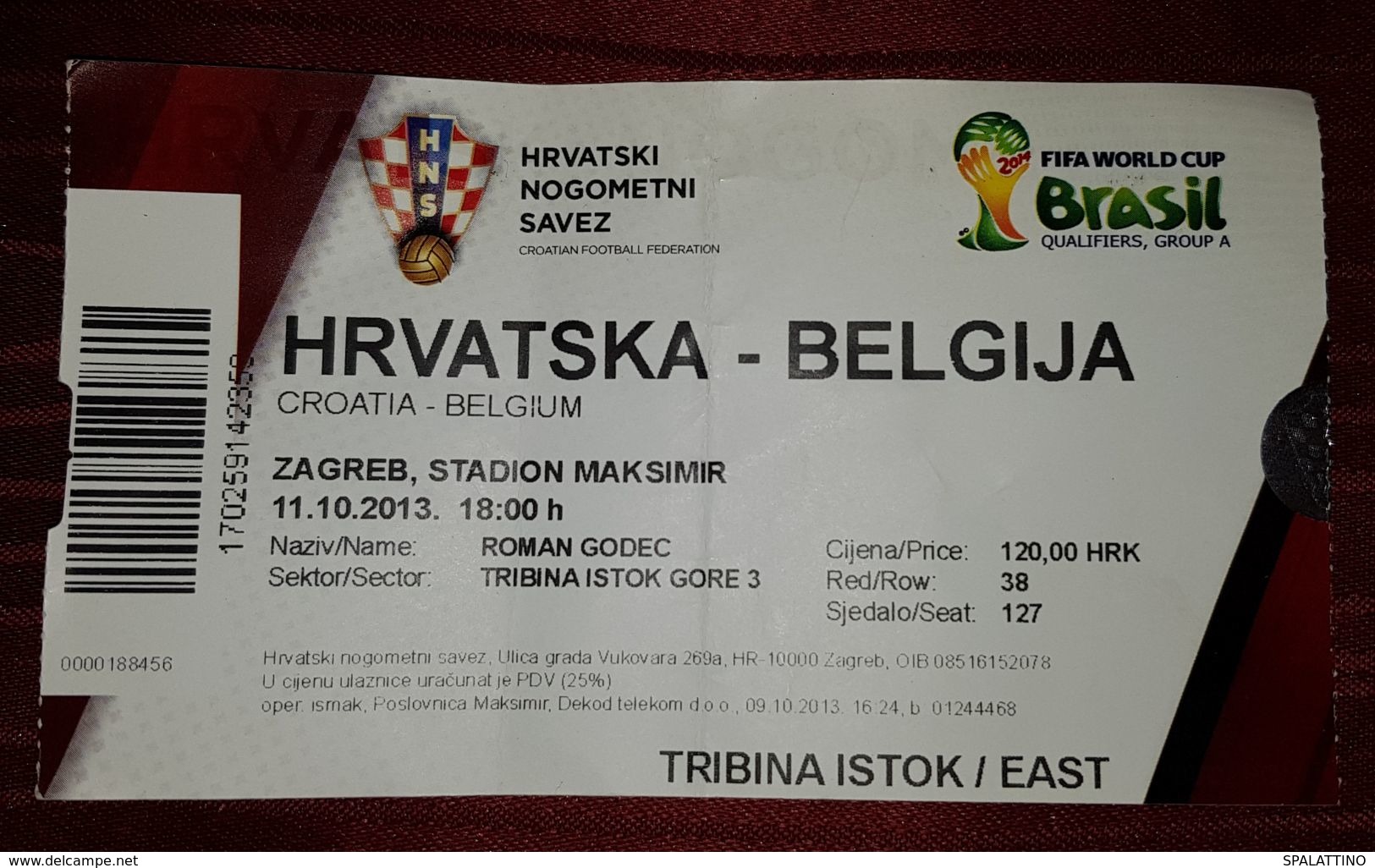 CROATIA- BELGIUM, QUALIFIERS FOR WORLD CUP BRASIL 2014. - Eintrittskarten