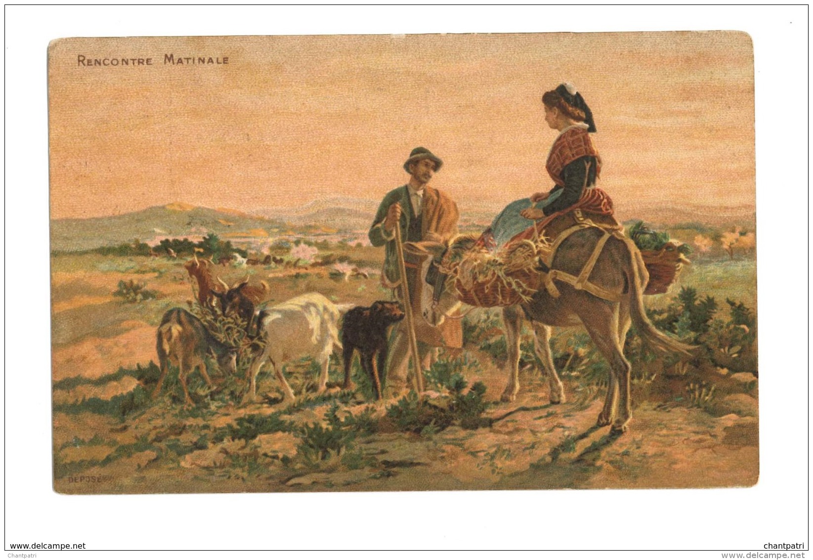 Rencontre Matinale - Homme Et Femme - Ane - Chien - Vache - 3488 - Peintures & Tableaux