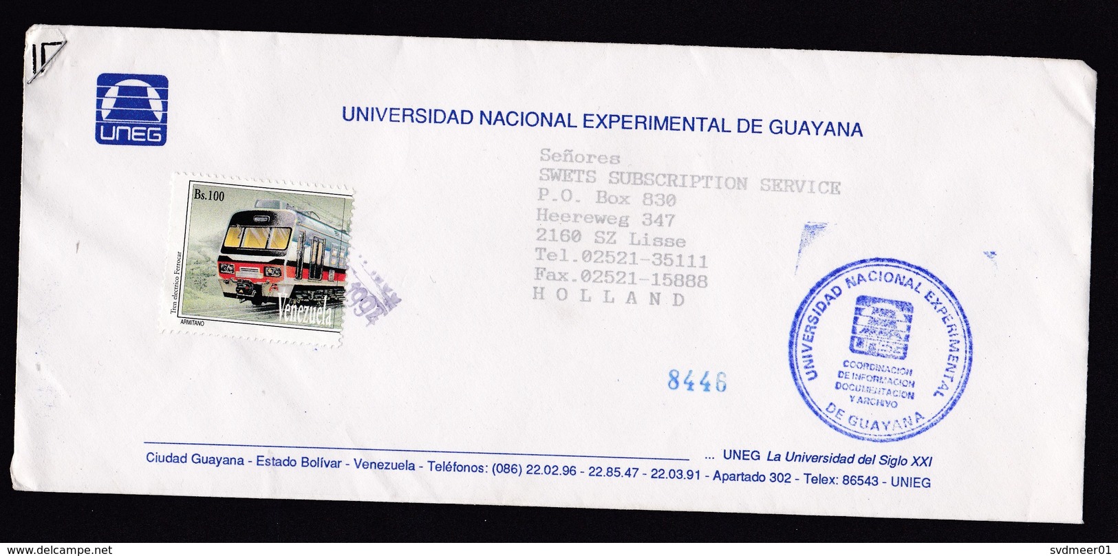 Venezuela: Cover To Netherlands, 1994, 1 Stamp, Train, Rare Real Use (stamp Damaged) - Venezuela