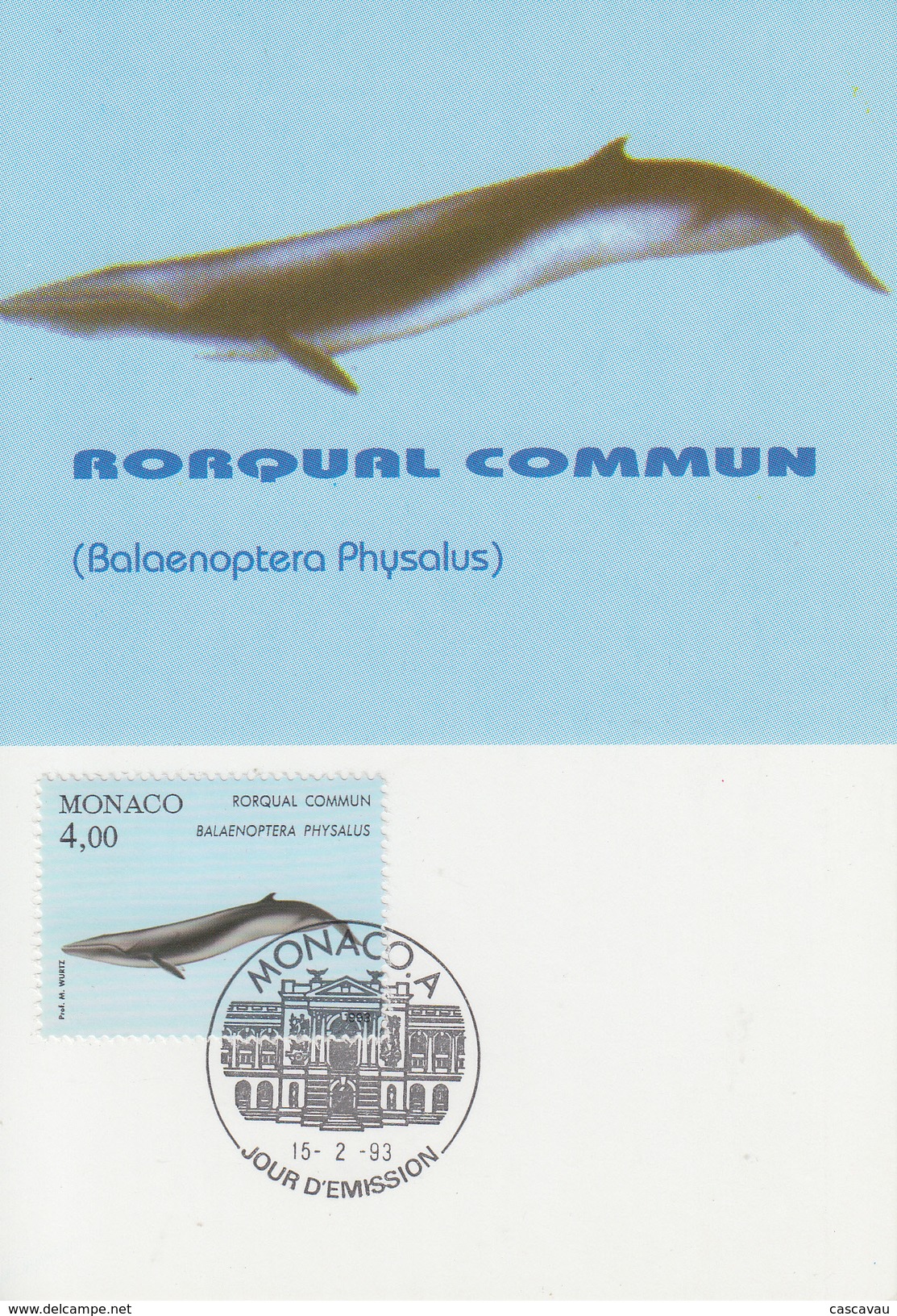 Carte  Maximum  1er  Jour    MONACO    Rorqual   Commun   1993 - Autres & Non Classés