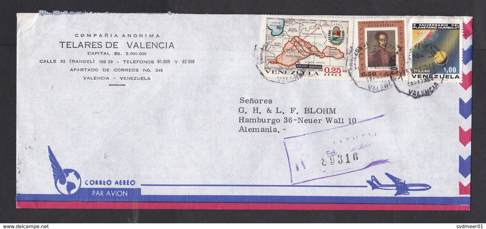 Venezuela: Airmail Cover To Germany, 1973, 3 Stamps, Planetarium Humboldt, Astronomy, Map, Rare Real Use (traces Of Use) - Venezuela