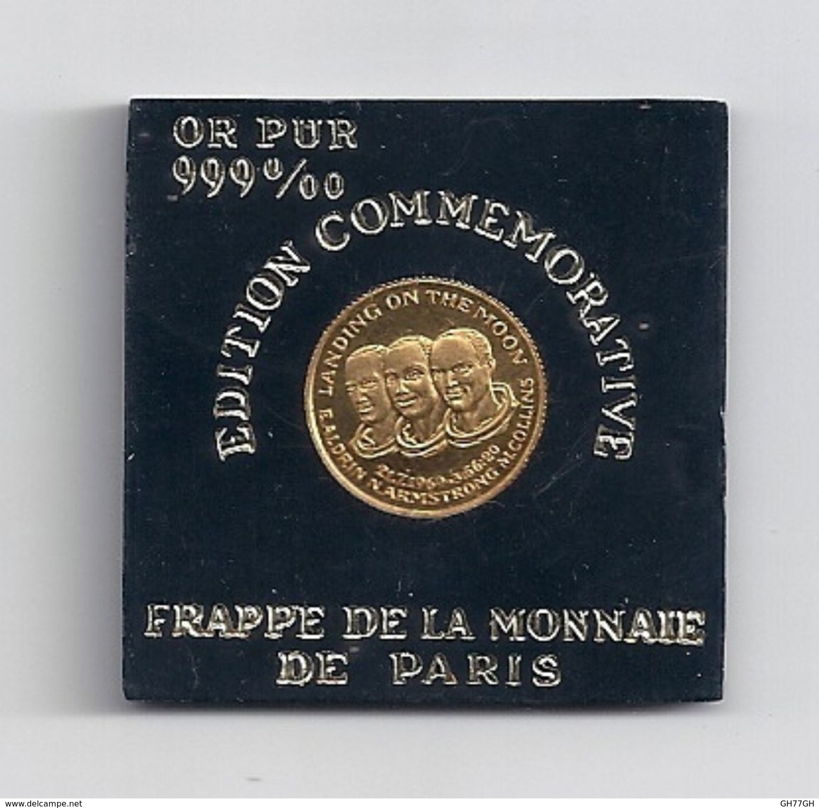 Pièce OR PUR 1,8G "landing On The Moon" -frappe De La Monnaie De Paris -commémorative -21/07/1969 - Sonstige & Ohne Zuordnung