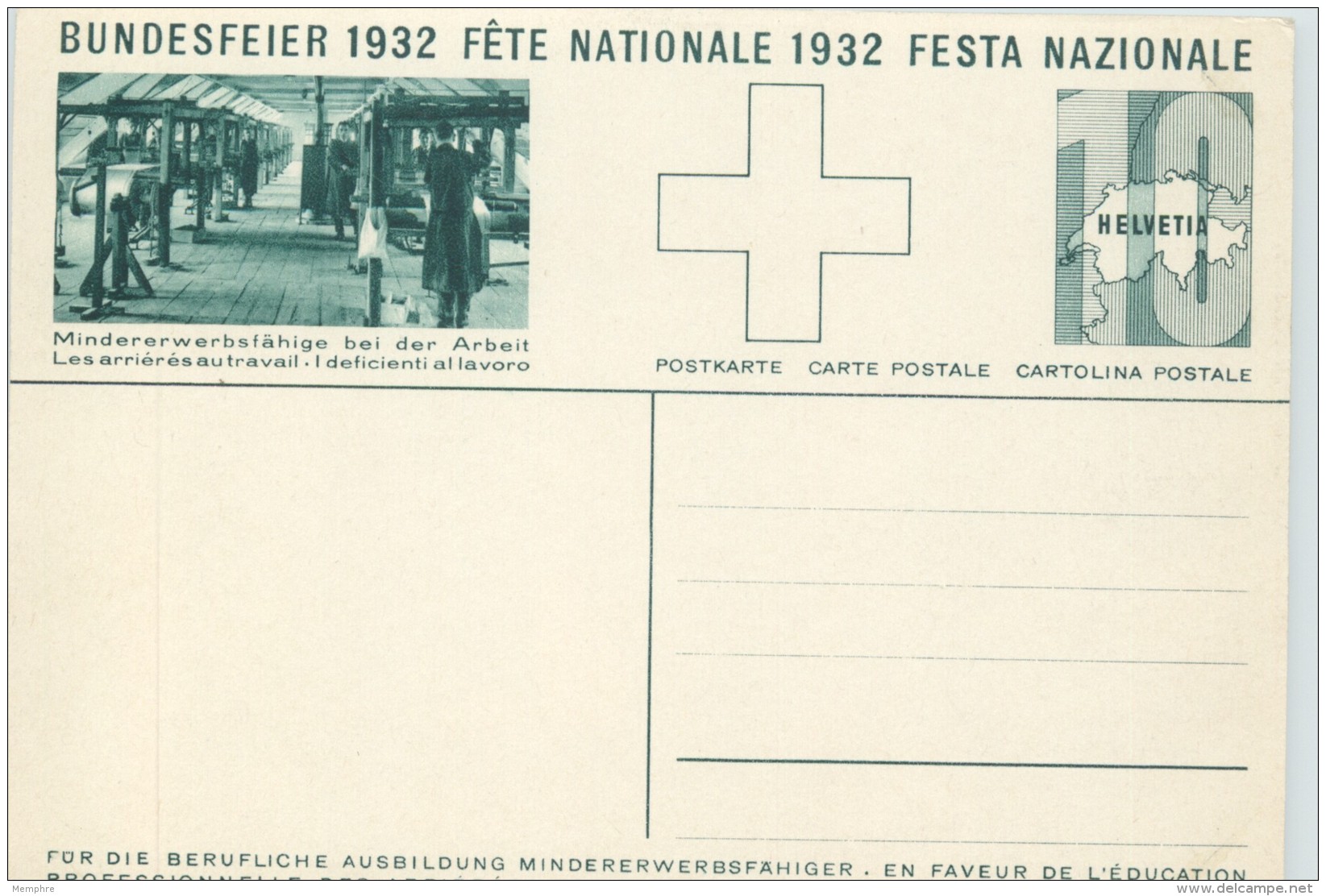 1932 Bundesfeier - Fête Nationale  Bild Mann An Drehbank - Stamped Stationery