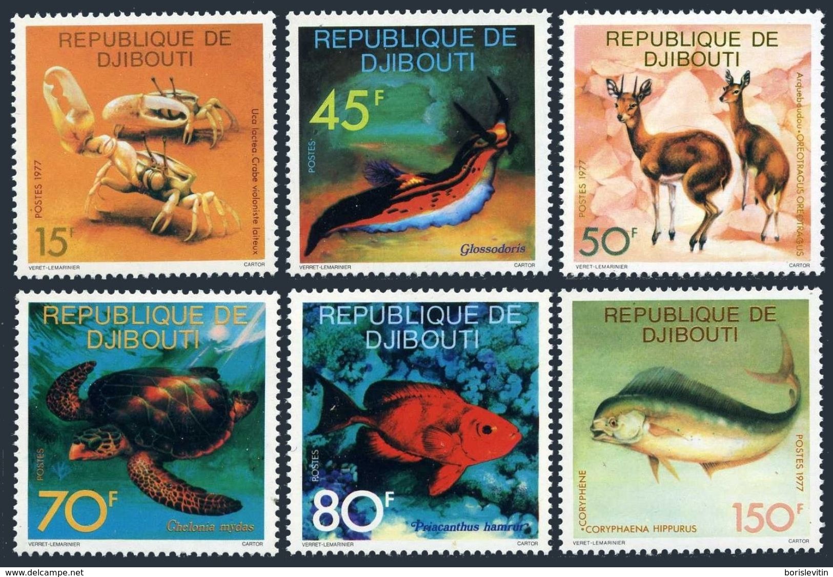 Djibouti 464-469,MNH.Michel 201-203. Marine Life 1977.Crab,Fish,Snail,Turtle, - Fishes