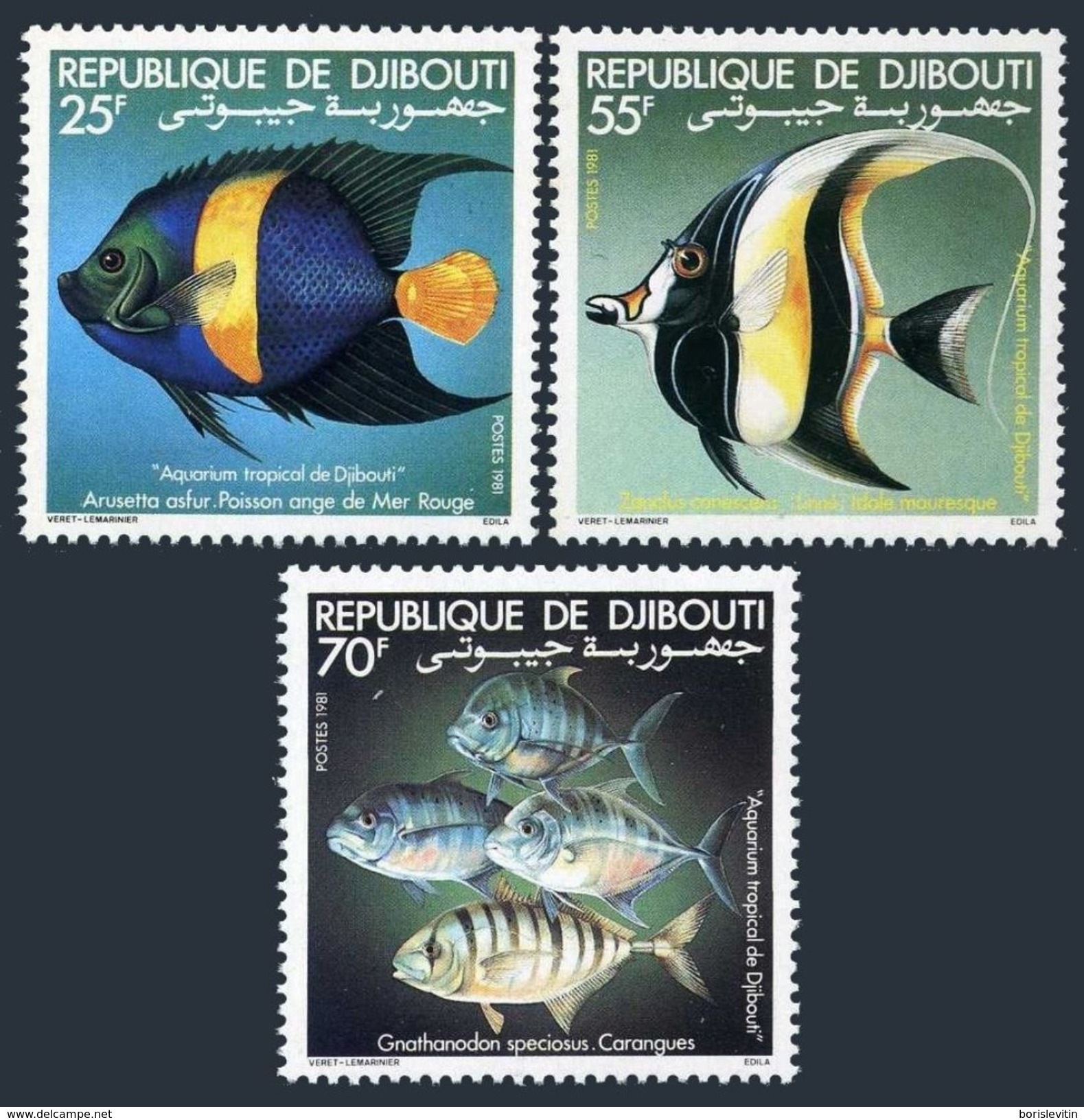 Djibouti 521-523,MNH.Michel 296-298. Angel Fish,Moorish Idol,Scad.1981. - Fishes