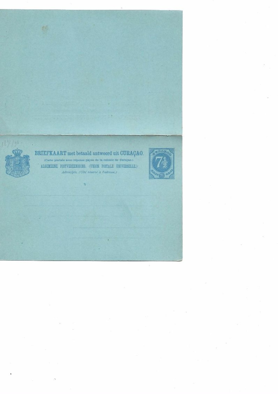 Entier Postal-Antilles Néerlandaises-Curacao-Carte Avec Réponse.Timbre De 1889 Imprimé 7,5 Cent. - Africa (Other)