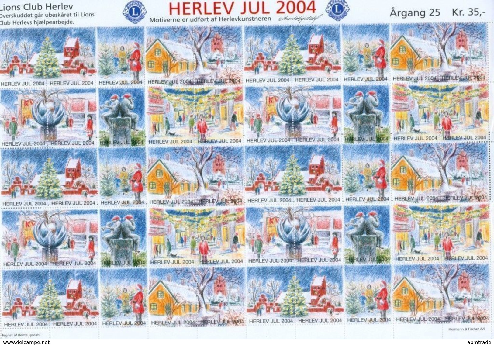 Denmark. Christmas Sheet Mnh 2004. Lions Club. Local Herlev. Santa,Church,Art. - Ganze Bögen