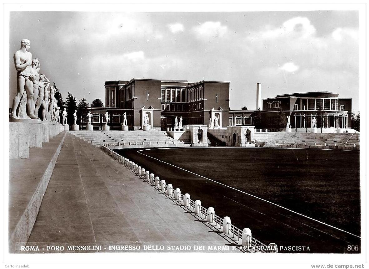 [DC11066] CPA - ROMA - FORO MUSSOLINI - STADIO DEI MARMI - INGRESSO E ACCADEMIA FASCISTA - NV - Old Postcard - Stades & Structures Sportives