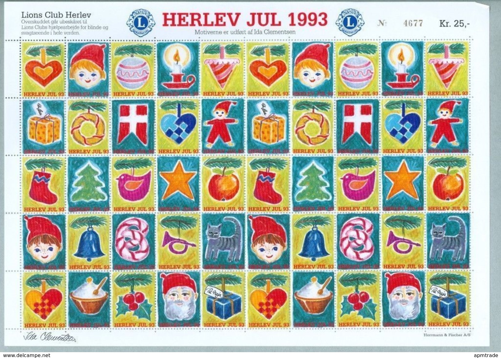 Denmark. Christmas Sheet Mnh 1993. Lions Club. Local Herlev. Santa,Cat,Flag.Bird - Hojas Completas