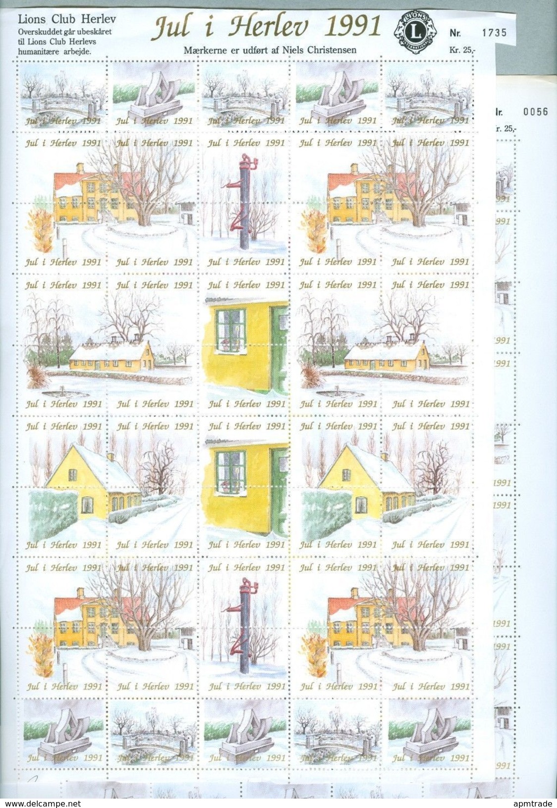 Denmark. 2 Christmas Sheet Mnh 1991. Lions Club. Local Herlev. Damaged Sheet. - Ganze Bögen