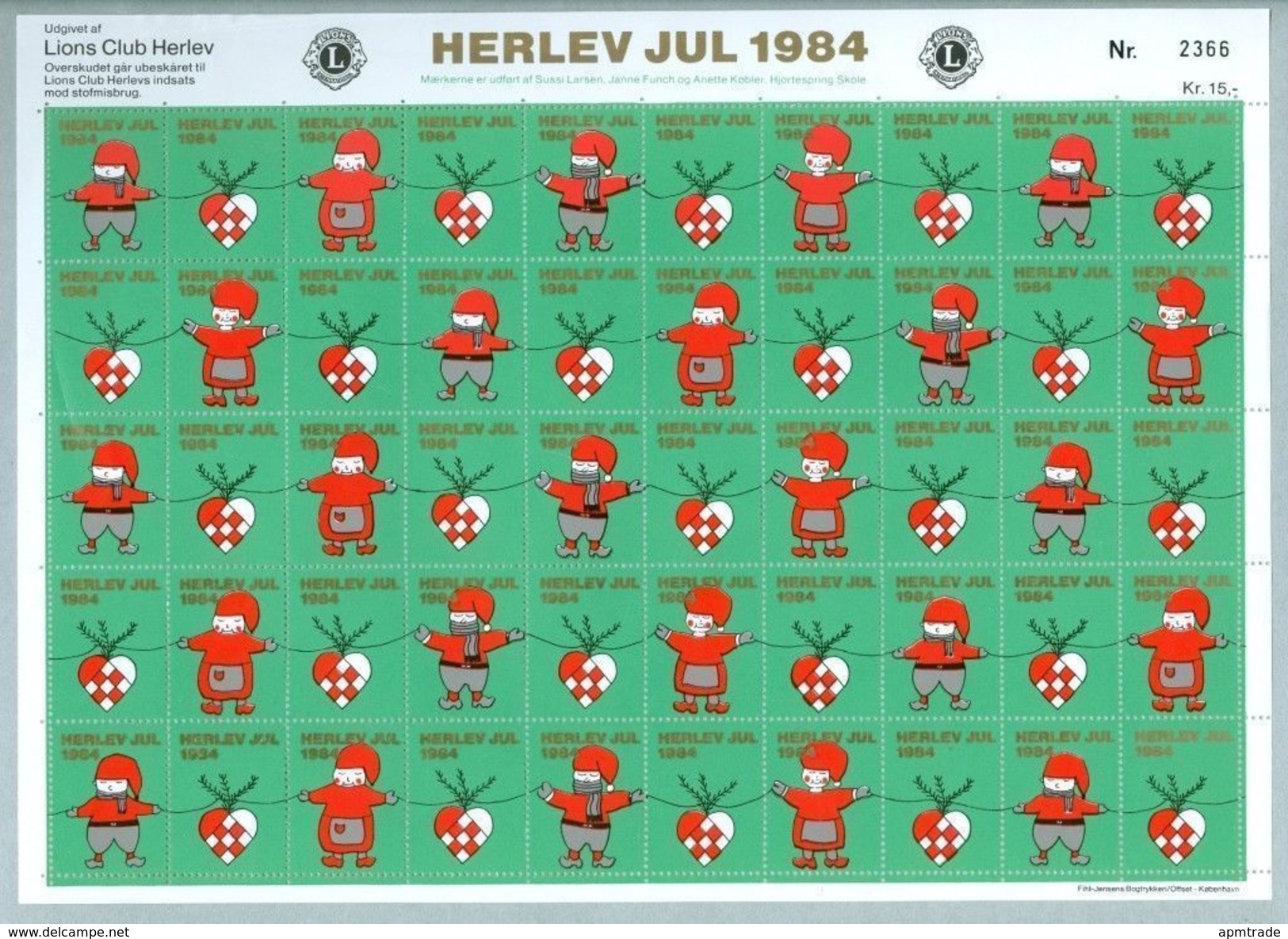 Denmark. Christmas Sheet Mnh 1984. Lions Club. Local Herlev. Santa, Decorations. - Feuilles Complètes Et Multiples