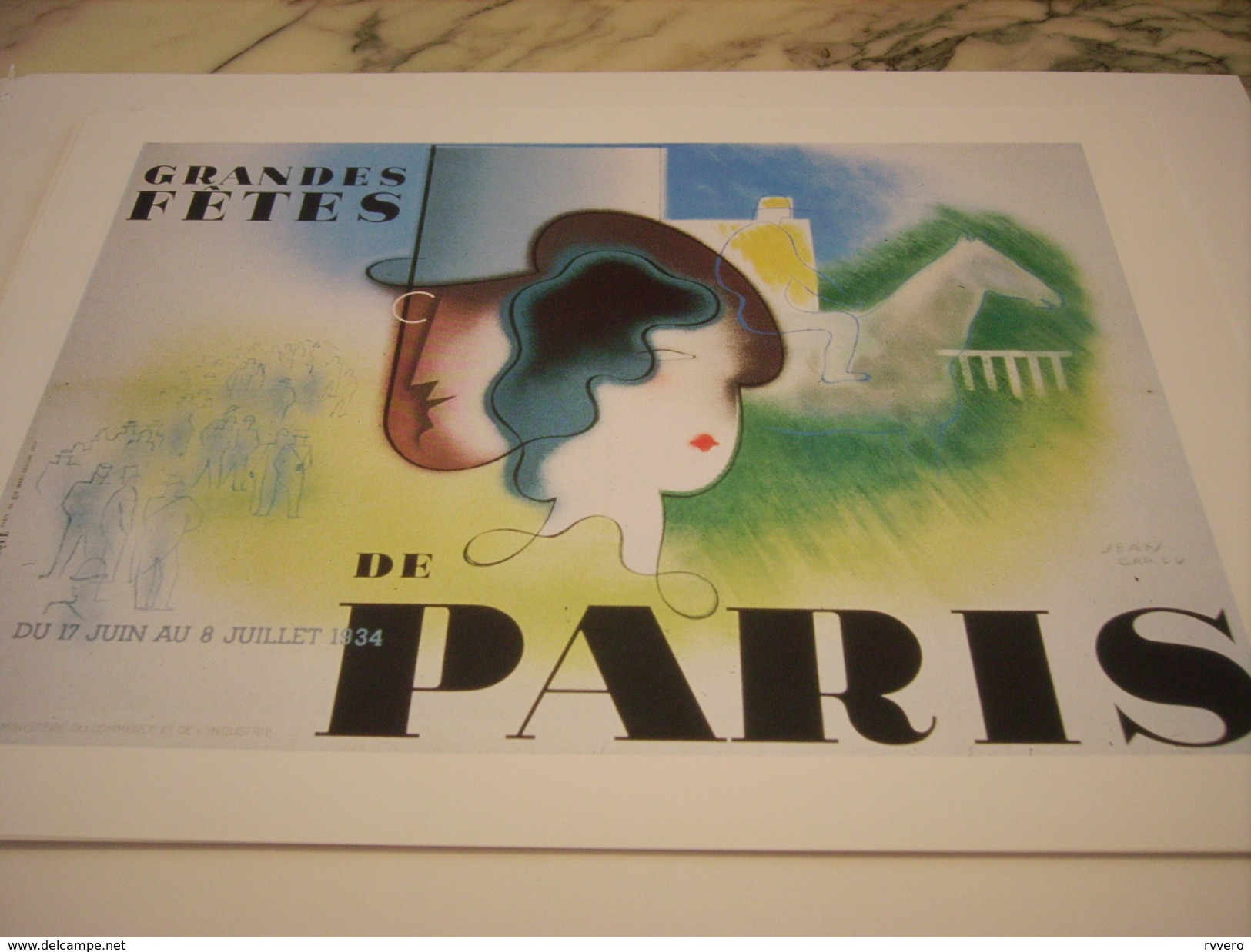 ANCIENNE PUBLICITE  ART DECO DE JEAN CARLU GRANDES FETE DE PARIS 1934 - Autres & Non Classés