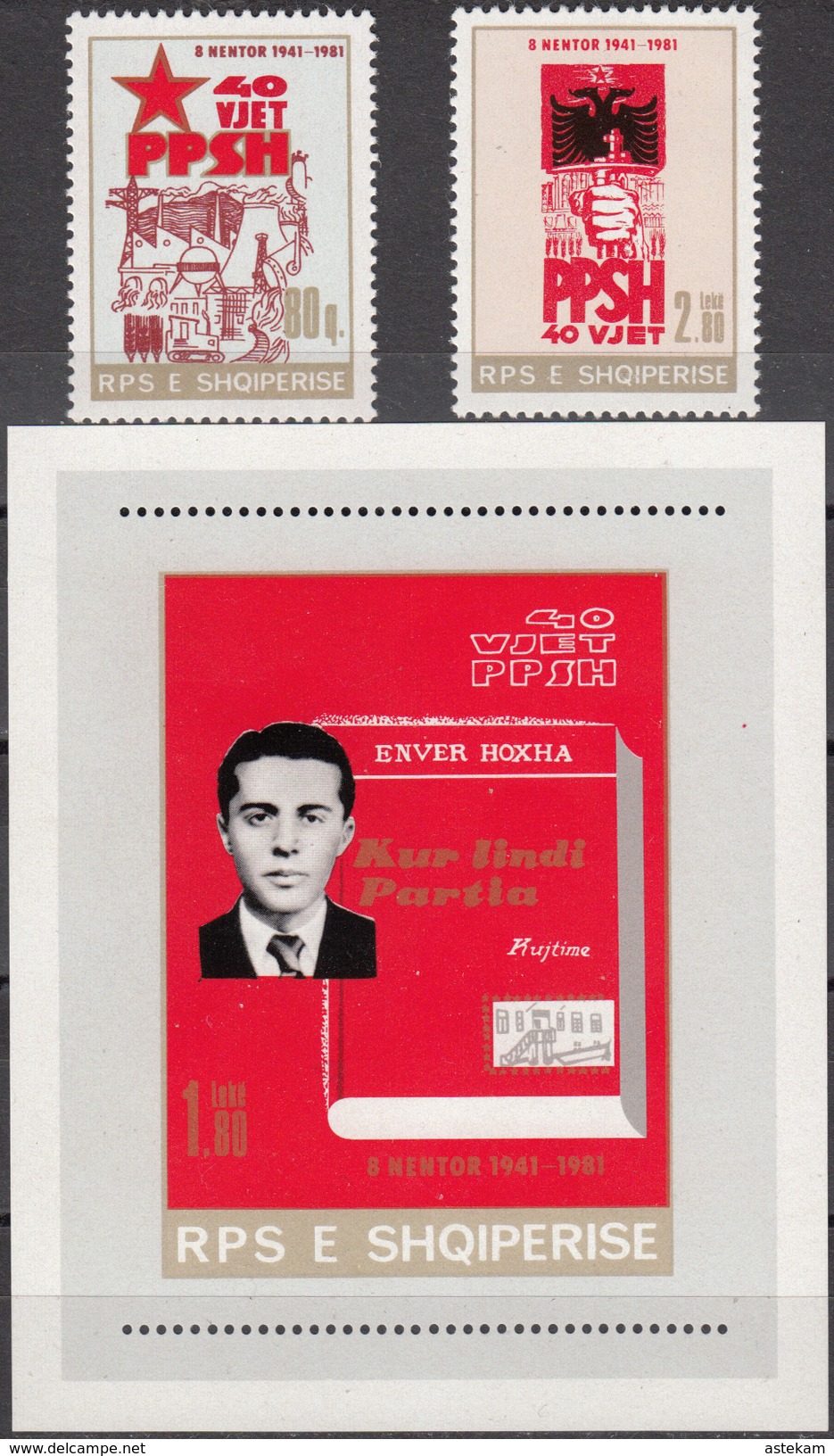 ALBANIA 1981, 40 Years ALBANIAN WORKERS PARTY, ENVER HOXHA, COMPLETE, MNH SET+Block, GOOD QUALITY, *** - Albania