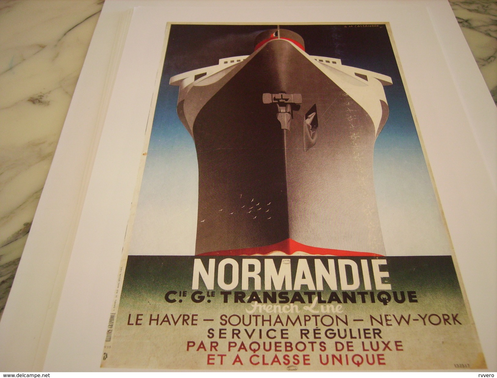ANCIENNE PUBLICITE  ART DECO DE CASSANDRE PAQUEBOT NORMANDIE 1935 - Chemin De Fer